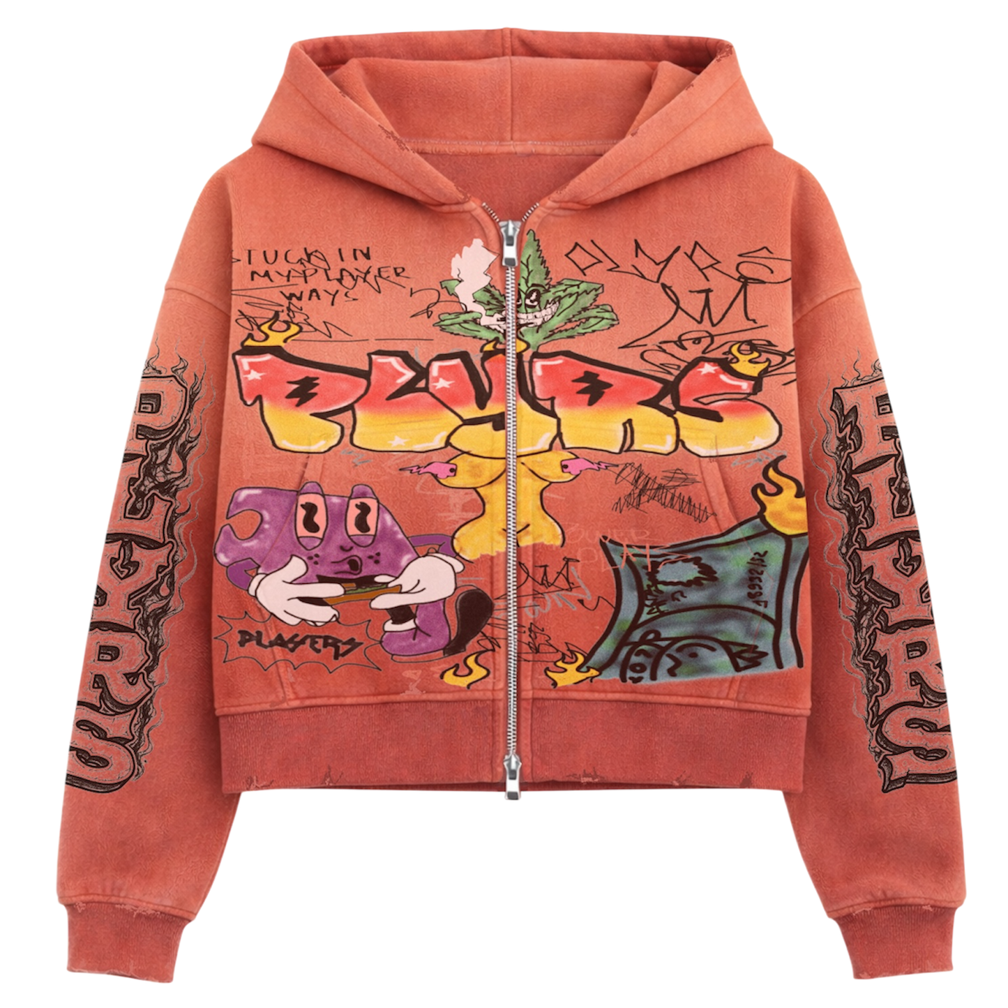 ORANGE OMBRE hoodie with colorful graphic design on a white background